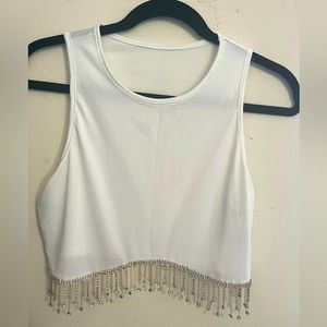 White Rhinestone Crop Tank Top